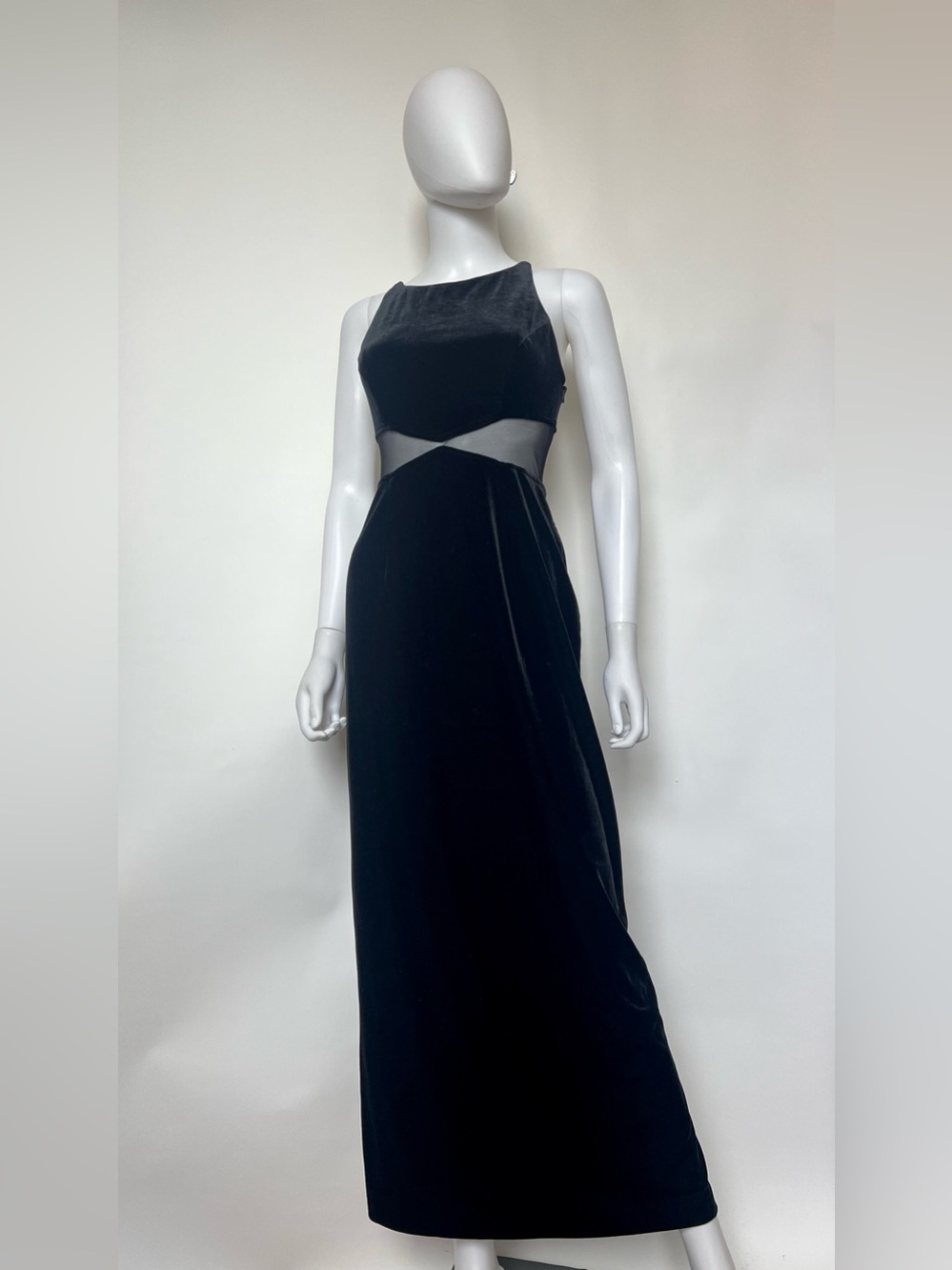 Vintage Betsy & Adam Black Velvet Mesh Illusion Dress 90s Y2K Formal Gown